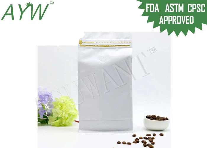 Coffee Beans Reusable Flat Bottom Bags 16oz Customized Colors With Degassing Valve