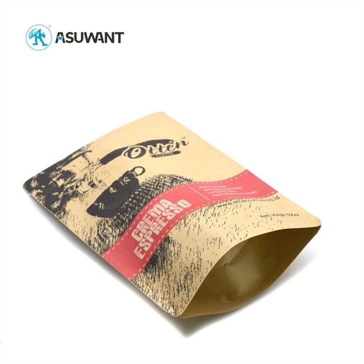 250g 500g Brown Kraft Paper Coffee Tea Zipper Packaging Bags With Valve