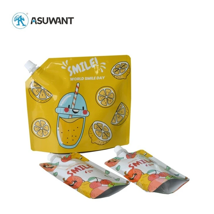Biodegradable Drink Spouted Stand Up Pouch Bag For Juice Filling With Nozzle suppliers